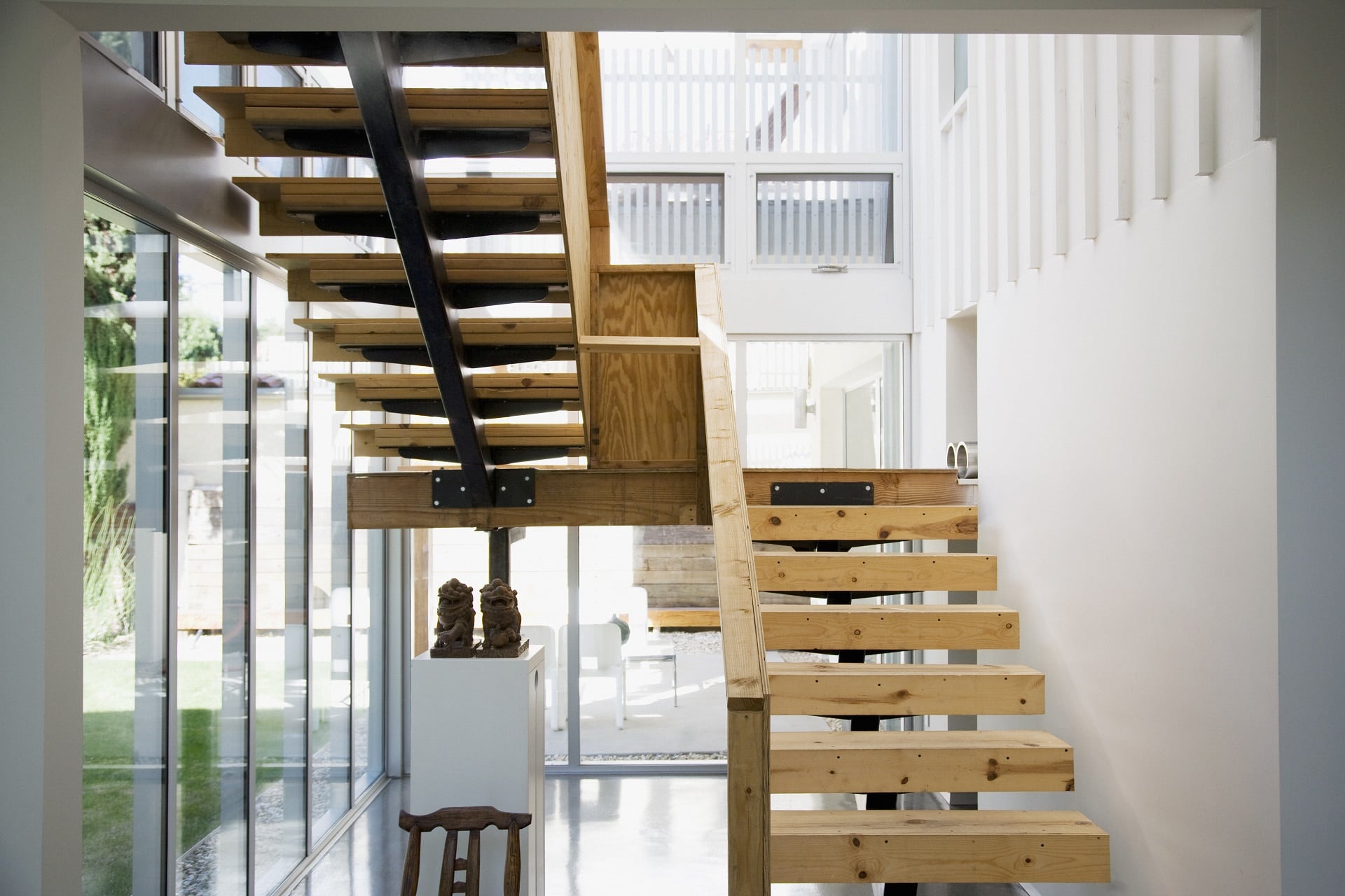 Interior of modern house, wooden stairway